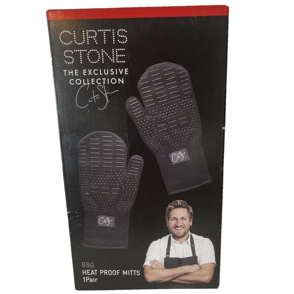 Curtis Stone BBQ Heat-Proof Mitts 1 Pair, NIB Exclusive Collection Silicone Grip - Picture 1 of 6